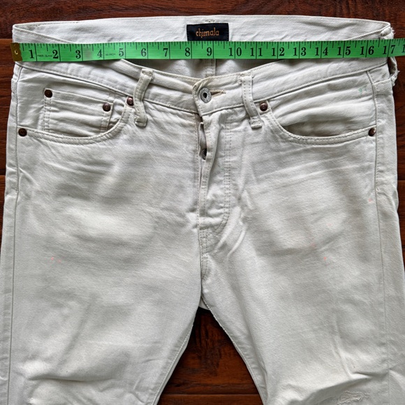 Chimala Japanese Denim w/distress, splatter, and rough hem - fits like size 33 - Picture 6 of 8
